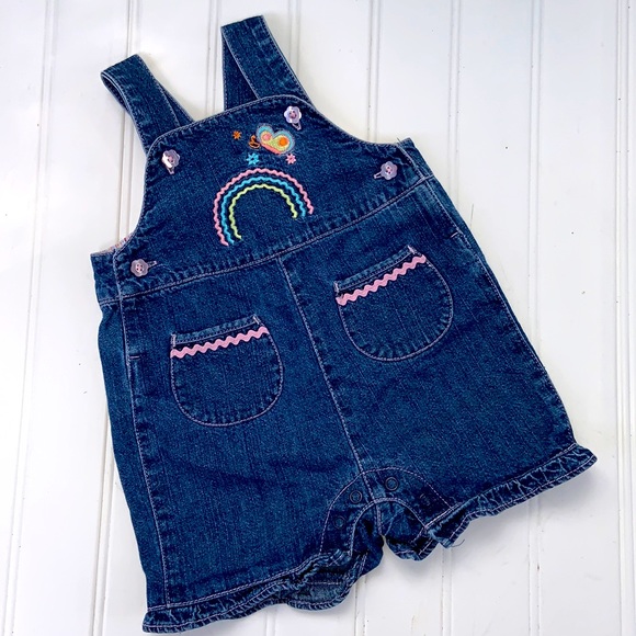 TKS Embroidered Denim Bib Overall Jean Shorts 3-6M - Picture 1 of 11